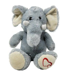 Elephant Plush Stuffed Animal Toy 11" Sitting Gray Hearts On Foot Best Made Toys